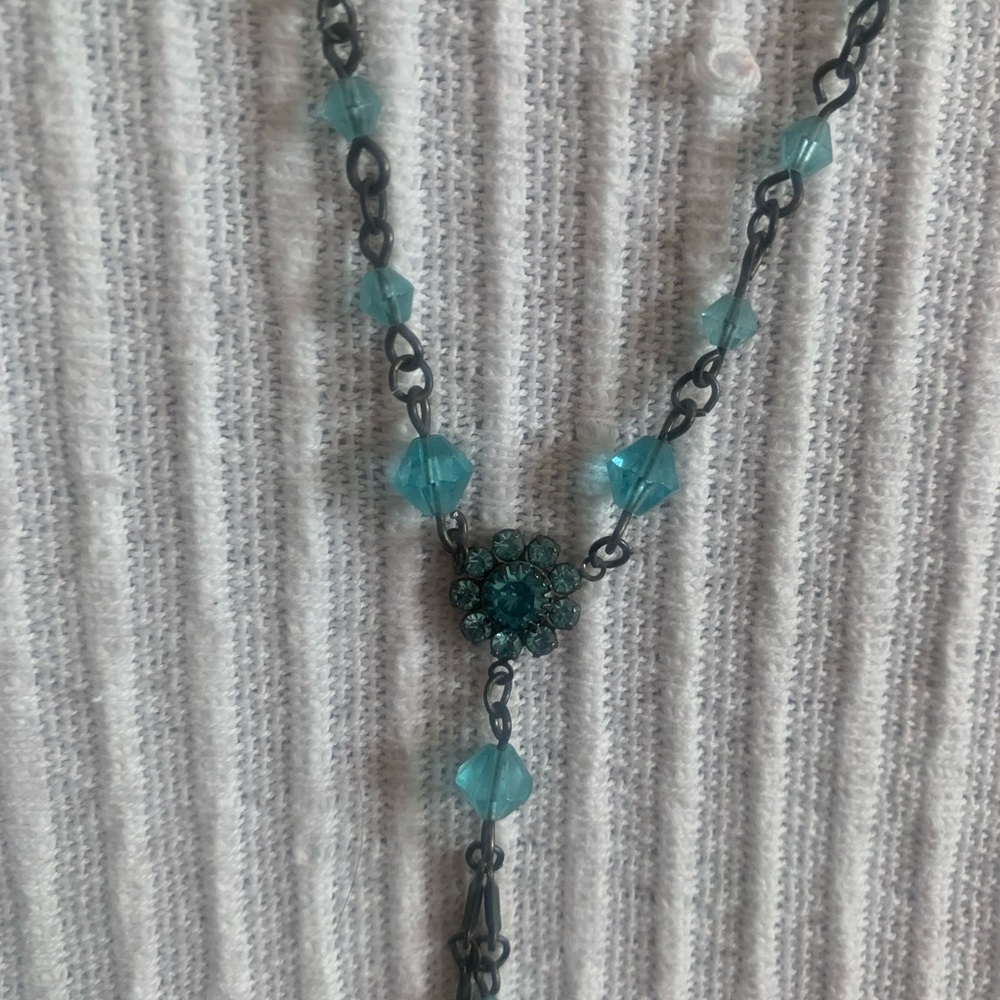 Turquoise Crystal Drop Y Necklace - Women Jewelry
